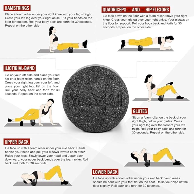 Yes4All Medium Firm Round PE Foam Roller 12, 18, 24, 36 Inches for Pilates, Yoga, Stretching, Balance & Core Exercises - Bloomnest