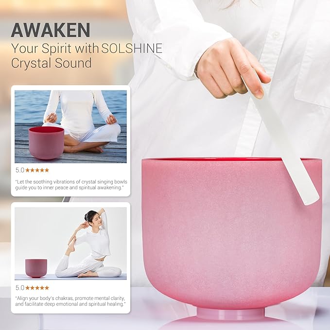 432hz 8 inch Red C Note Root Chakra Quartz Crystal Singing Bowl with Resonance Striker for Healing Mindfulness Meditation Yoga Sound Baths - Bloomnest