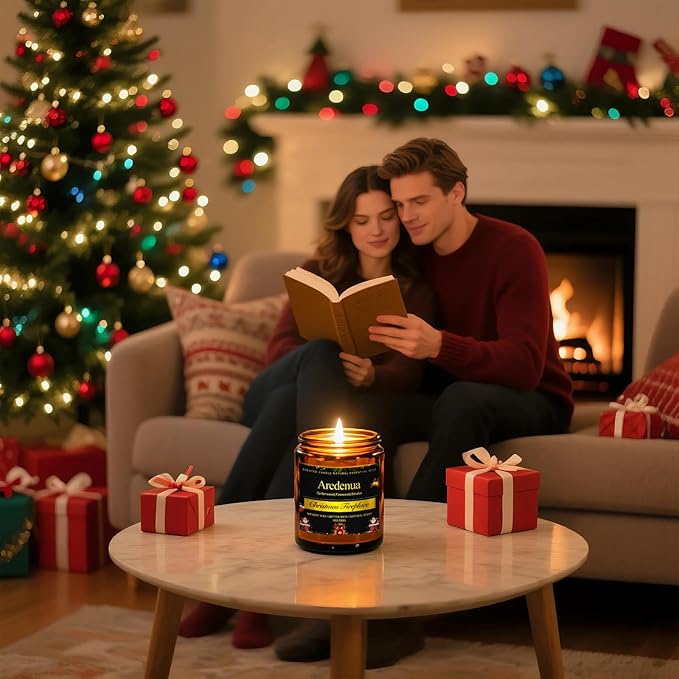 Christmas Candles - Firewood Scented Candles | Christmas Scented Candles - 7 oz Soy Candle with Warm Wood Smoke Aroma, Winter Scented Ideal for Cozy Cabin, Holiday Gift for Men & Women - Bloomnest