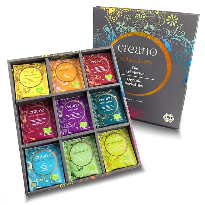 Creano Organic Herbal Tea Sampler Gift Set - Tea Gift Box - 27 Organic Tea Bags in 9 Different Varieties 54 g - Bloomnest