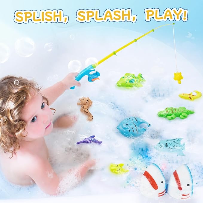 Shark Bath Bombs for Kids with Surprise Fishing Toy Set, 8 Fun Exploding Bath Balls & 9 Fishing Toys, Natural Handmade Organic Bubble Bath Fizzies, Ideal Birthday Holiday Christmas Gift for Boys Girls - Bloomnest