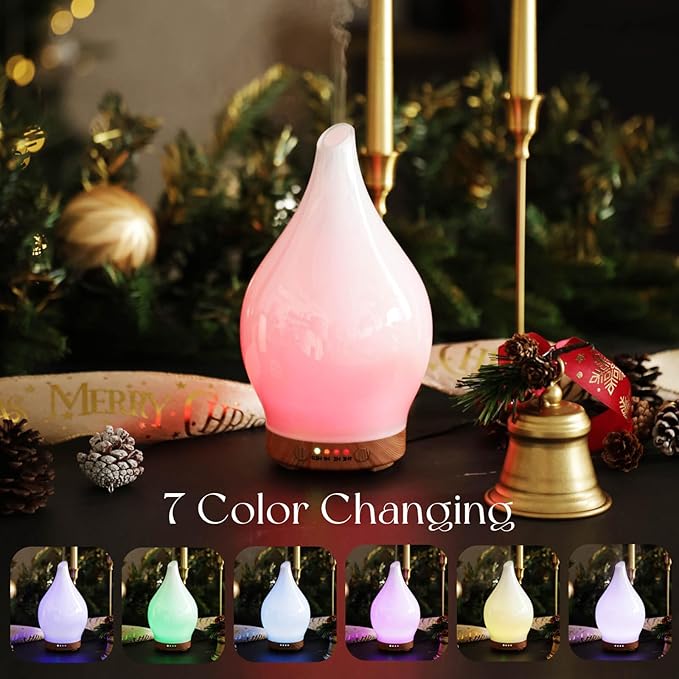 Porseme 150ml Essential Oil Diffuser Glass Color Changing Aroma Air Diffusers Aromatherapy Ultrasonic Cool Mist Humidifier 6 Running Hours Waterless Auto-Off for Sleeping Yoga Office Spa (White Jade) - Bloomnest