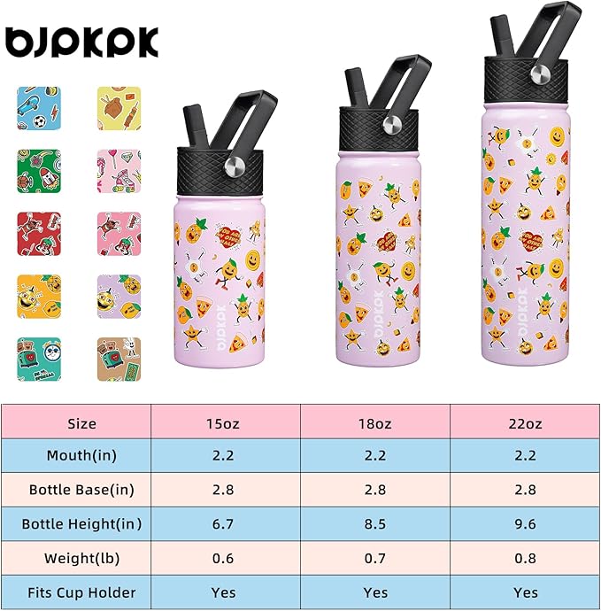 BJPKPK Insulated Water Bottle with Straw Lid, 22 oz Stainless Steel Metal Water Bottles, Reusable Leak Proof BPA Free Water Bottles, Cups, Thermo, Hawaii Fruits-Purple - Bloomnest
