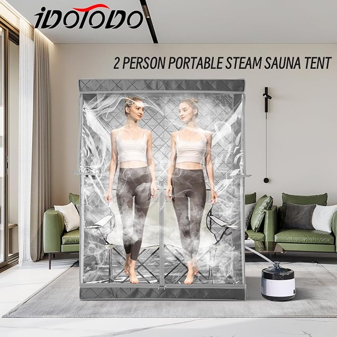 Full Size 2 Person Sauna Tent, Portable Steam Sauna Tent for Home, 1 or 2 Person Foldable Lightweight, Full Body Sauna Tent for Relaxation, Steamer Not Included, 2 Person Foldable Chair iDOTODO
