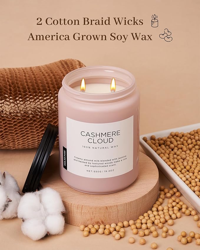 M&SENSE Warm Cashmere Scented Candles, 19.4oz 110 Hour Long Lasting 2 Wick Organic Natural Soy Wax in Glass Jar Candle for Bedroom Kitchen Home Decor, Housewarming Gifts for Family Friends - Bloomnest
