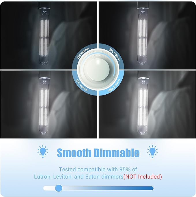 8.9IN LED Light Bulbs E26 Base, 6W 800LM 5000K Daylight White T10 T9 Vintage Edison Bulbs Dimmable, AC 120V Equal 80 Watt Clear Glass Long Tubular Filament Bulb, UL Listed - 4Pack - Bloomnest