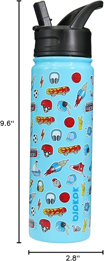 BJPKPK Insulated Water Bottle with Straw Lid, 22 oz Stainless Steel Metal Water Bottles, Reusable Leak Proof BPA Free Water Bottles, Cups, Thermo, Playground - Bloomnest