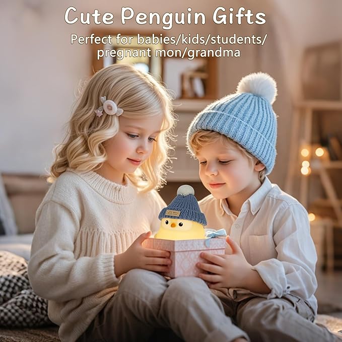 Penguin Lamp with Knit Hat,Kawaii Penguin Night Light,Food Grade Silicone,Dimmable Nursery Nightlight,LED Squishy Novelty Animal Lamp,Kids Room Decor,Funny Gifts for Kids Boys Girls Baby - Bloomnest