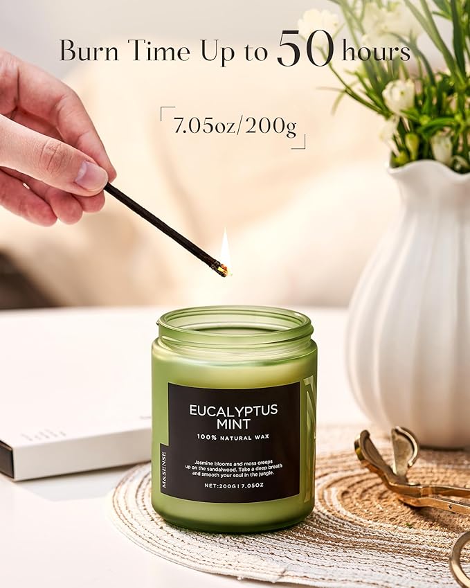 M&SENSE Eucalyptus & Mint Candles for Home Scented, Clean Non Toxic Aromatherapy Candle Gift 7.05oz 50 Hours Burn for Stress Relief Meditation Yoga Relaxing SPA - Bloomnest