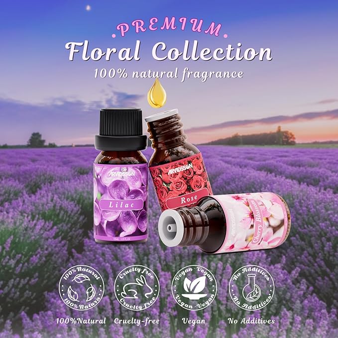 ARVIDSSON Floral Essential Oils Set, Natural Flower Essential Oil Gift for Women - Rose, Gardenia, Cherry Blossom, Honeysuckle, Lilac, Blue Lotus, Scented Oil for Diffuser, Valentines Day Gift for Her - Bloomnest