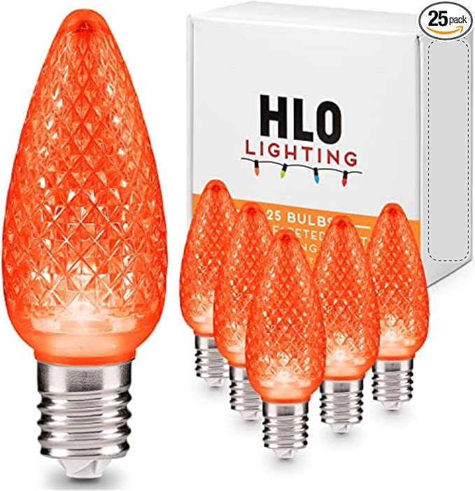 HLO Lighting Set of 25 Orange C9 Faceted LED Christmas Light Bulbs for Indoor & Outdoor Use | Durable Replacement Bulbs - Bloomnest