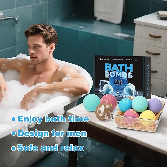 Bath Bombs for Men, 8 Pack Organic Bath Bombs Set with Natural Essential Oils, Relaxing Gifts for Men & Women, Father's Day Birthday Easter Gift for Husband Boyfriend - Bloomnest