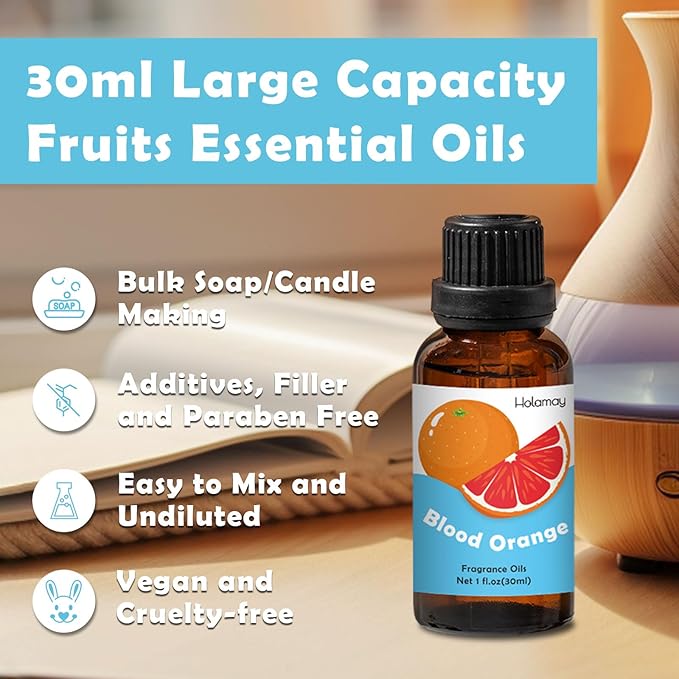 Holamay Fruit Essential Oils for Diffusers for Home, Fragrance Oil for Soap Making, Candle Scents for Candle Making 30ml x 10 - Coconut, Strawberry, Mango, Pineapple, Large Size Aromatherapy Oils Set - Bloomnest