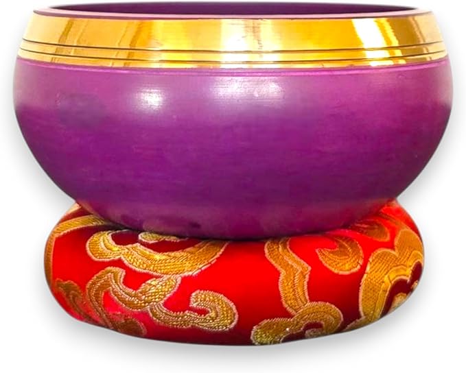 4” Tibetan Singing Bowl Set – Includes Handmade Cushion, Wooden Mallet & Hand-Stitched Case – Chakra Healing, Meditation Sound Bowl – Made in Nepal (Purple) - Bloomnest