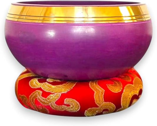 4” Tibetan Singing Bowl Set – Includes Handmade Cushion, Wooden Mallet & Hand-Stitched Case – Chakra Healing, Meditation Sound Bowl – Made in Nepal (Purple) - Bloomnest