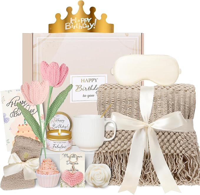 Birthday Gifts for Women - 13PCS Unique Happy Birthday Gifts Basket for Mom Her Best Friend Sister Wife Girlfriend Coworker - Relaxing Spa Self Care Package Get Well Soon Gifts Set (Vanilla) - Bloomnest
