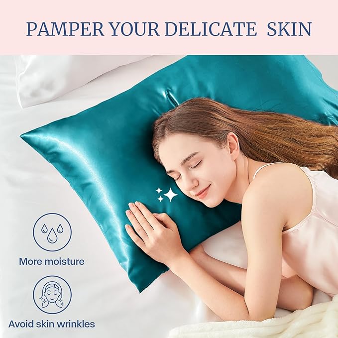 BEDELITE Satin Pillowcase for Hair and Skin, Super Soft and Cooling Similar to Silk Pillow Cases 2 Pack with Envelope Closure, Gift for Women Men(20"x36" King Size, Teal) - Bloomnest