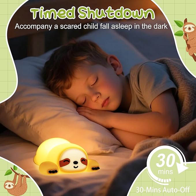 Sloth Night Light, Cute Squishy Lamp for Bedroom, Silicone Animal Dimmable & Timer Rechargeable Nightlight for Girls Boys Kids, Home Decor Christmas Birthday Gifts - Bloomnest