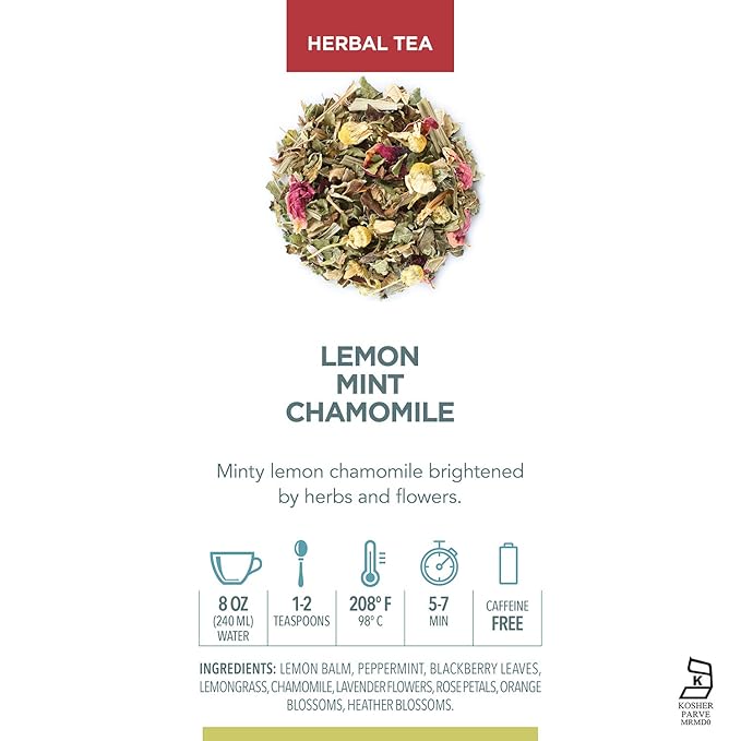 Teabloom Lemon Mint Chamomile Pyramid Tea Presentation Box, 12 Herbal Tea Blends, Whole-Leaf Pyramid Tea Sachets - Bloomnest