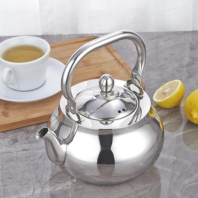 SANQIAHOME Stainless Steel Teapot With Removeable Infuser 71 oz (2000ml) Thickened Mirror Polished Stovetop Tea Maker for Herbal and Infusion - Bloomnest