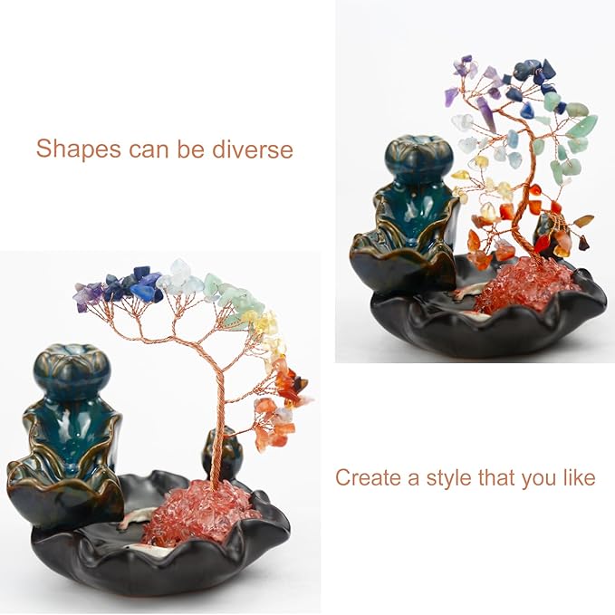 Chakras Backflow Incense Burner, Crystal Tree Incense Waterfall Fountain, Cone Incense Holde, Living Room Shelf Aesthetic Decor - Bloomnest