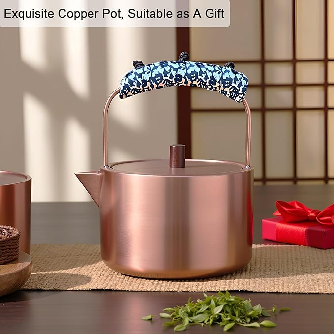 YJX Pure Copper Tea Kettle For Stovetop Safe, Chinese Style Non-Coating Teapot with Stainless Steel Tea Ball For Loose Tea, Durable Tea Pot, 1500ml Kettle - Bloomnest