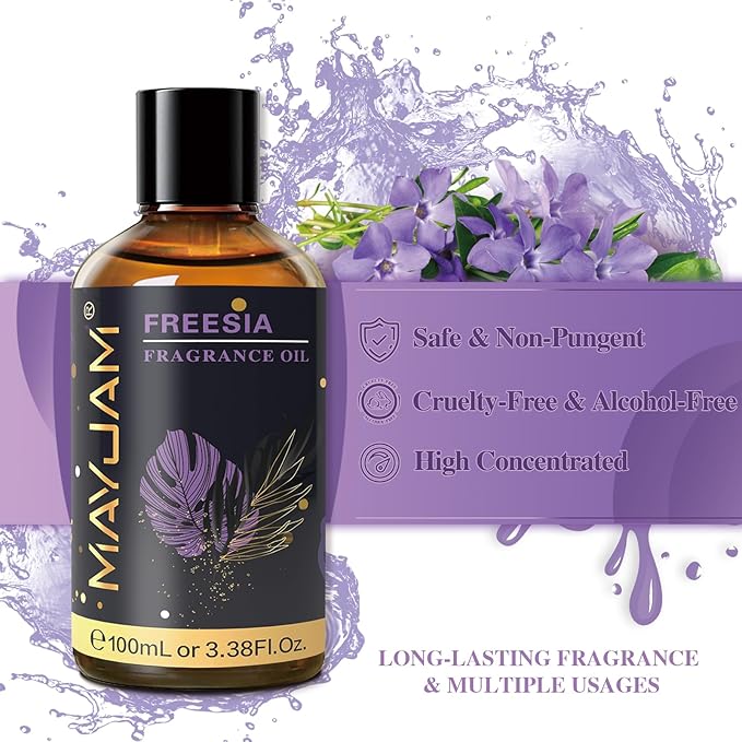 MAYJAM 100ML/3.38FL.OZ Freesia Fragrance Oils with Glass Dropper, Essential Oils for Diffusers for Home, Long Lasting Scented Oils for Diffusers Soap Candle Making - Bloomnest