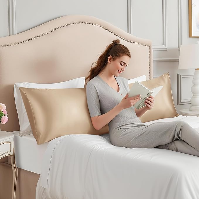 INFIIXSO Body Pillow Cover with Zipper, Luxury Mulberry Silk Body Pillow Case 20x54 Inches, Ultra Smooth and Soft Cooling Long Pillowcase, Gift for Women, Men(Champagne) - Bloomnest
