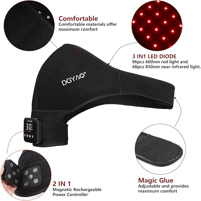 Cordless Shoulder Red Light Therapy Belt, Portable Near Infrared Light Therapy, 4000mhA Rechargeable 3-in-1 Relieve Shoulder Pain - Bloomnest