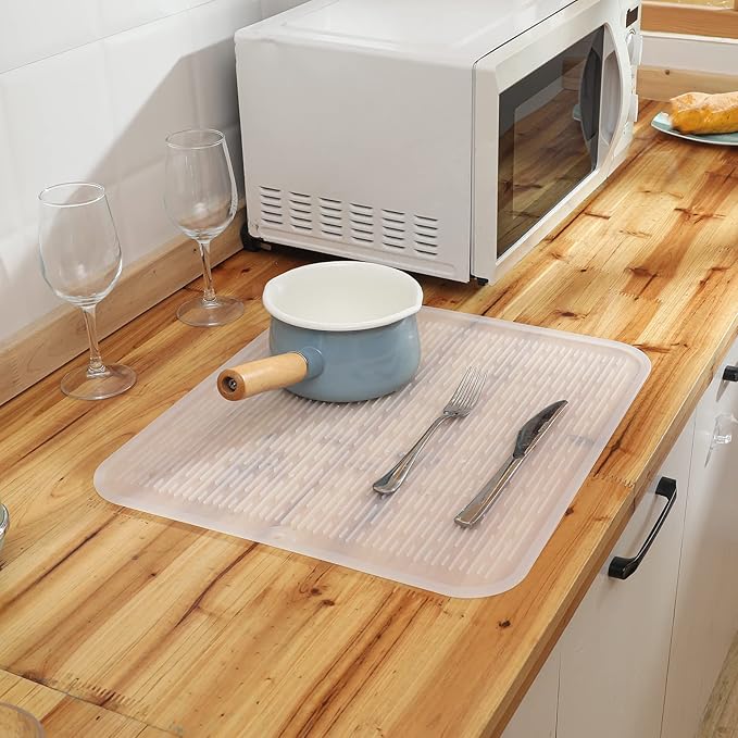 Silicone Dish Drying Mat for Multiple Usage,Easy clean,Eco-friendly,Heat-resistant Silicone Mat for Kitchen Counter or Sink,Refrigerator or Drawer Liner Translucent 2XL 24 inches x 18 inches - Bloomnest