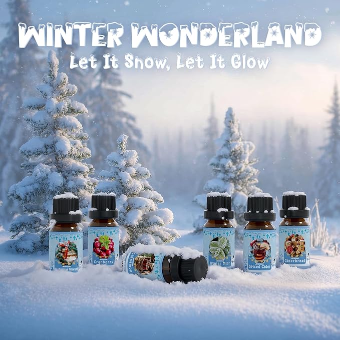 Winter Essential Oils Set, ARVIDSSON Holiday Fragrance Oil for Diffuser, Cinnamon, Christmas Wreath, Apple Cider, Gingerbread, Cranberry, Winter Mint Scented Oils for Home - Bloomnest