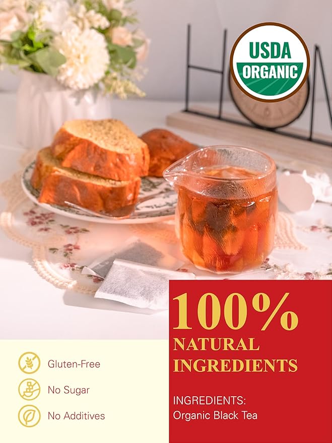 GLDNT Organic Black Tea Bags, Natural Organic Black Tea, Smooth & Mellow Flavor, Caffeinated, Hot & Iced Tea, 100 Count - Bloomnest