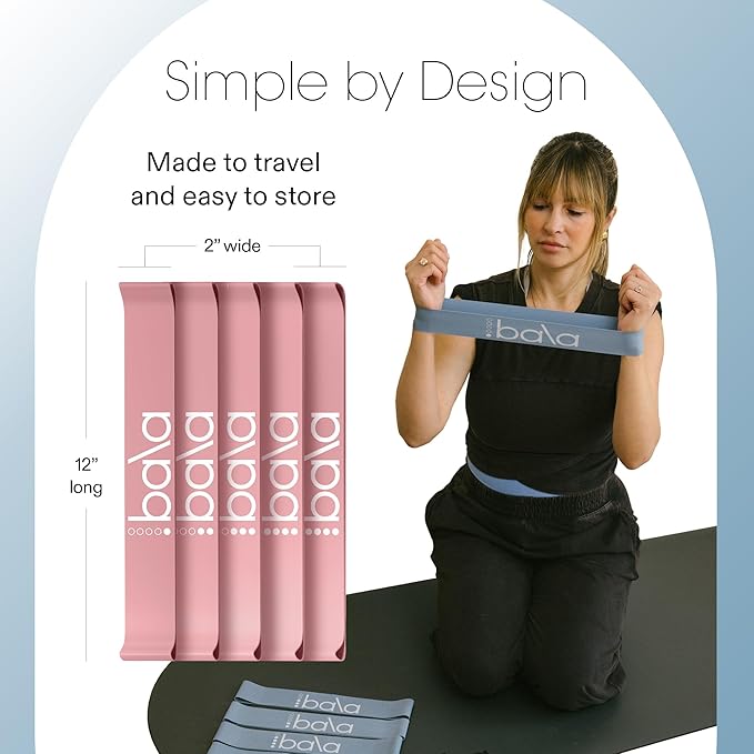 Bala Booty Bands Resistance Bands for Women & Men - Elastic Exercise Bands for Working Out - Wrist, Ankle, Legs & Booty Bands - Workout Resistance Bands for Yoga, Pilates, Strength Training - Bloomnest