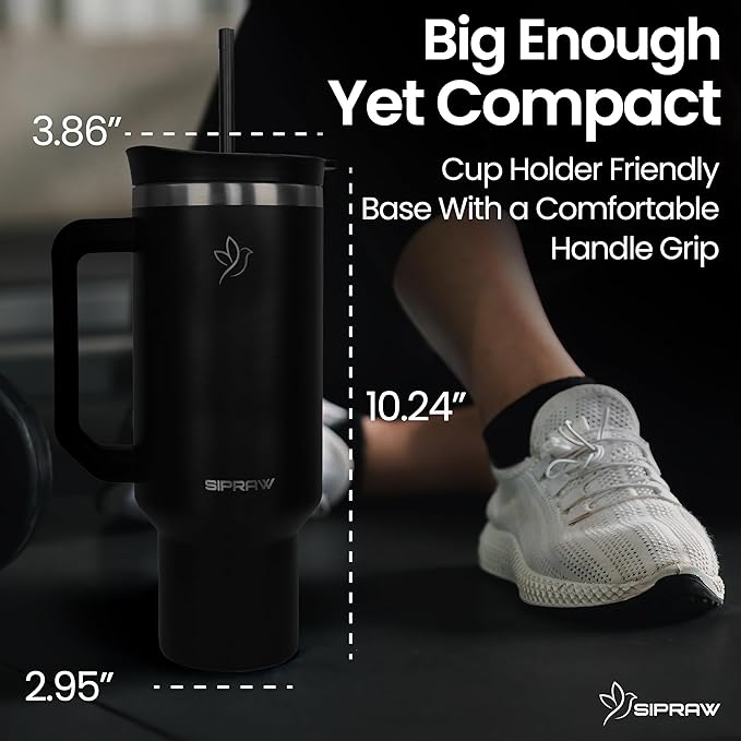 Tumbler with Handle, Insulated Tumbler with Lid and Straw, Stainless Steel Travel Coffee Mug, Cup Holder Friendly, Perfect for Camping, Travelling & Gifting, 40oz, Black - Bloomnest