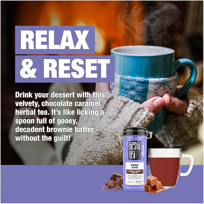 Tiesta Tea - Brownie Batter - Chocolate Caramel Herbal Tea - Loose Leaf Tea Blend - Non-Caffeinated Herbal Tea - Make Hot or Iced Tea Up to 40-50 Cups - 6 oz Refillable Tin - Bloomnest
