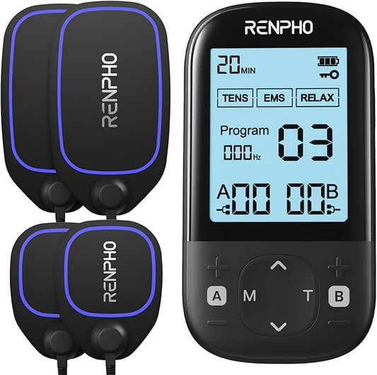 RENPHO TENS Unit Muscle Stimulator, 60 Programs EMS Unit for Back Pain Relief, Rechargeable TENS Machine with 20 Intensities, Muscle Growth Massager for Sciatica Shoulder Neck 8 Electrodes Pads RENPHO