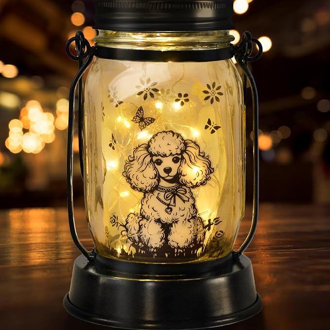 kyoryuger Poodle Gifts for Women/Men, Poodle Solar Lanterns Dog Mom Birthday, Dog Lovers Lantern, Pet Loss Pet Memorial Lights, Solar Garden Decoration Outside for Yard, Patio,Backyard,Porch - Bloomnest