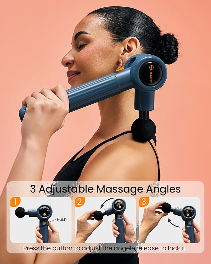 NAPRE Massage Gun with Extension Handle and 3 Adjustable Angles,Deep Tissue Back Massage for Neck/Shoulders/Waist/Legs/Body Pain Relief,Handheld Percussion Muscle Massager with Portable Case,Blue - Bloomnest