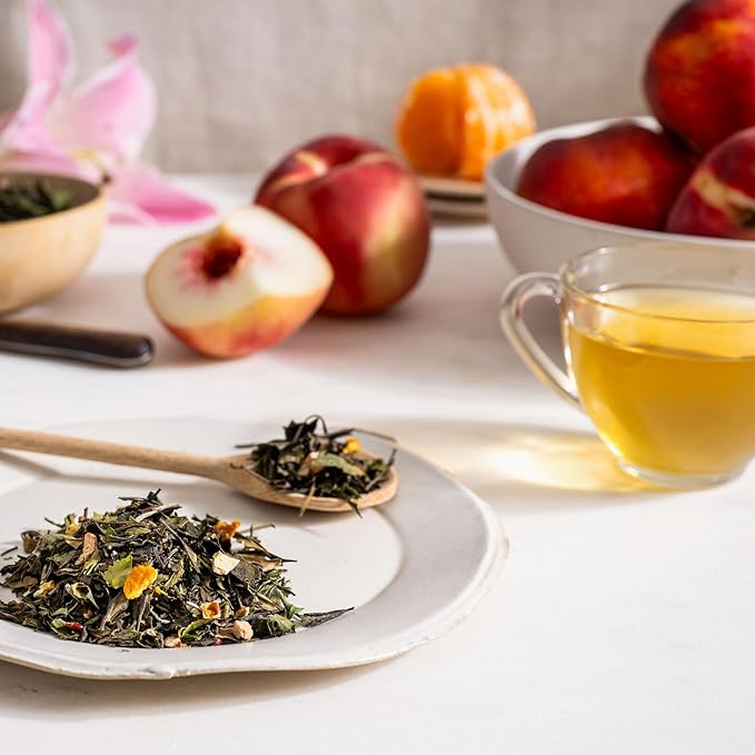 Rishi Tea Peach Blossom White Herbal Blend - Organic & Low Caffeine Loose Leaf Tea - 8.81 Ounces, 32+ Servings - Bloomnest