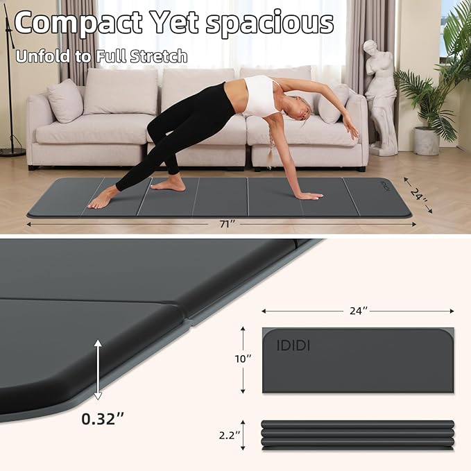 Foldable Yoga Mat Extra Thick 0.32 Inches Eco-Friendly POE Material, Non-Slip Design Fitness Mats, Multi-Purpose Workout Mats For Studio or Home Use (71 x 24 x 0.32 inches） - Bloomnest
