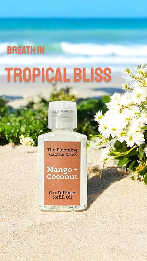 Car Air Freshener Hanging, Essential Oil Diffuser for Cars 1 OZ, Cute Car Accessories, C ar Air Freshener Refill, Long-Lasting Fragrance Refill, Car Diffuser Refill Made in USA | Mango & Coconut - Bloomnest