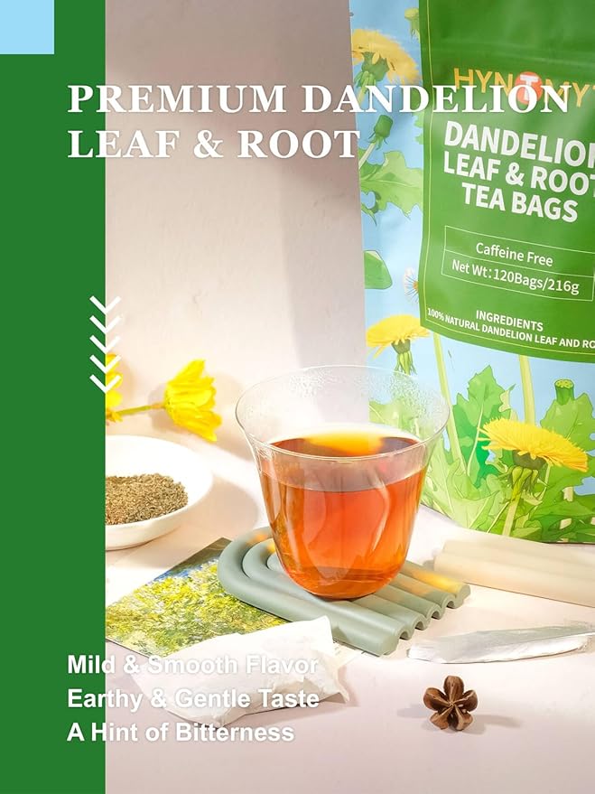 HYNTMYT Dandelion Leaf & Root Tea, Natural Roasted Dandelion Root, Mild & Earthy Taste, Caffeine Free, 120 Count - Bloomnest