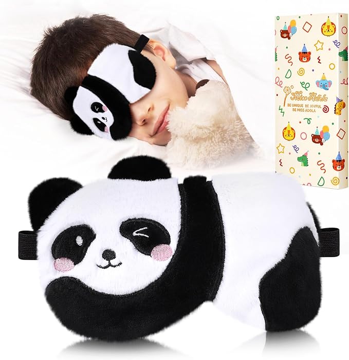 Sleep Mask for Kids - Cute Cartoon Plush Fuffy Sleeping Eye Cover Panda Kawaii Soft Eyeshade with Adjustable Strap Animal Eye Blindfold for Kids Girls Boys Teens - Bloomnest
