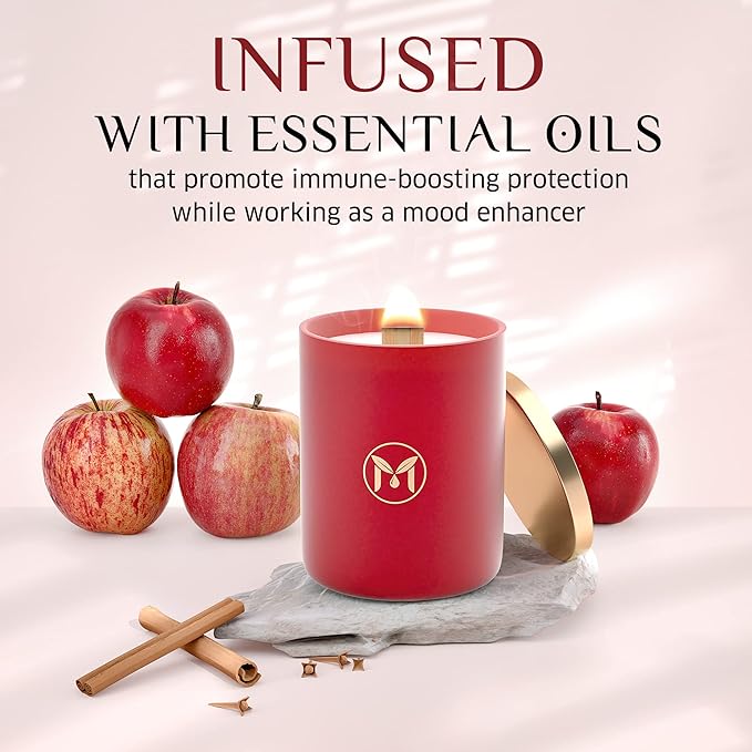 MyrrhUSA Apple Cinnamon Scented Candle – 15 oz Natural Soy Wax with Crackling Wooden Wick & Essential Oil | 80 Hour Burn | Luxury Aromatherapy Candle for Relaxation, Home Décor, Living Room & Bathroom - Bloomnest