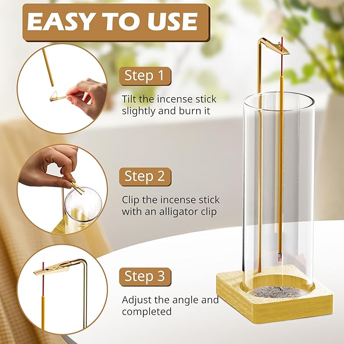 Incense Holder for Sticks, Insence-Stick Holder, Anti-Ash Flying No Mess Incense Burner, Incense Stick Holder with Glass Ash Catcher, for Yoga Spa Meditation Home Decor(1 Pack) - Bloomnest
