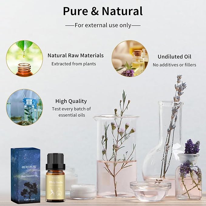 BURIBURI Misty Vanilla Hotel Scent Essential Oil, Lifestyle Collection Fragrance Aromatherapy Oil Blends, Air Freshener Diffuser Oil BURIBURI