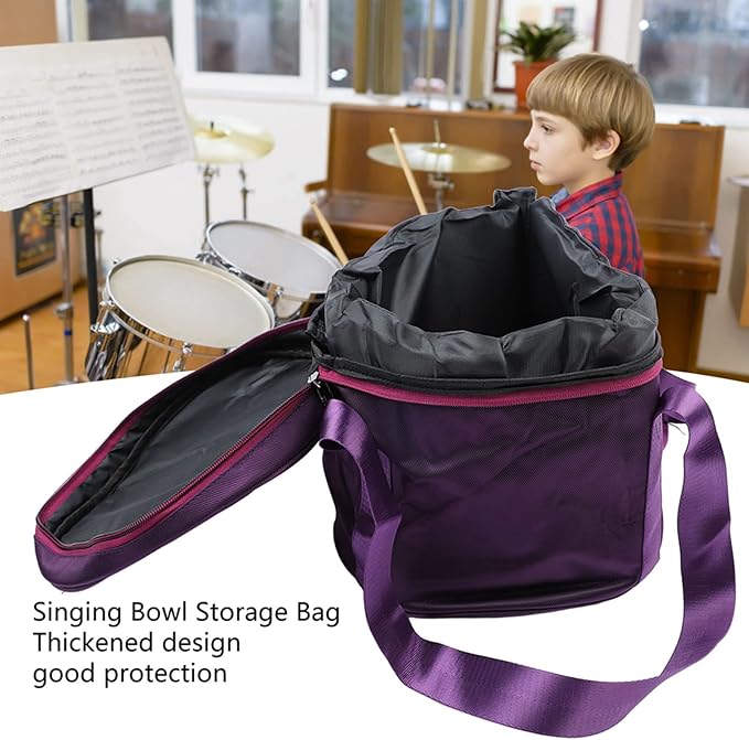Singing Bowl Carry Case, Dual Zipper Crystal Singing Bowl Bag with 2 External Pocket, Singing Bowl Case Organizer with Handle for Traveling Storage (12in #2) - Bloomnest