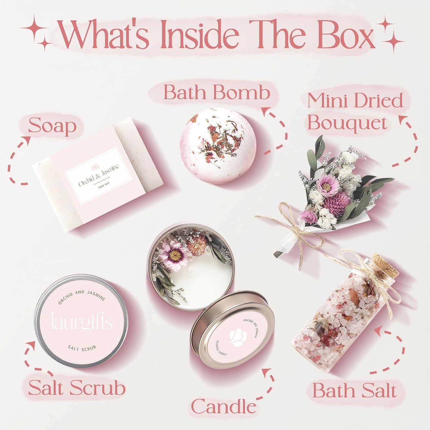 Birthday Gifts for Women – Luxury Bath Sets & Self Care Box – Christmas Gifts for Women – Small Orchid & Jasmine Spa Basket for Mom, Sister, or Friend