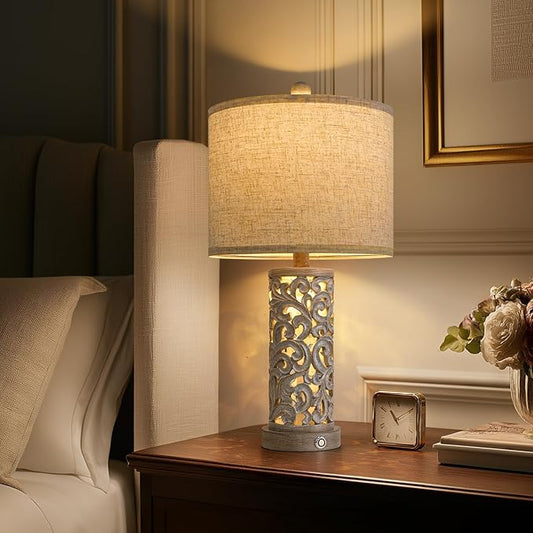 22" Farmhouse Table Lamp,Dual Light Touch Lamp with 3-Level Dimming,Lamps for Bedroom with USB A+C Charging Ports,Lamps for Living Room - Bloomnest