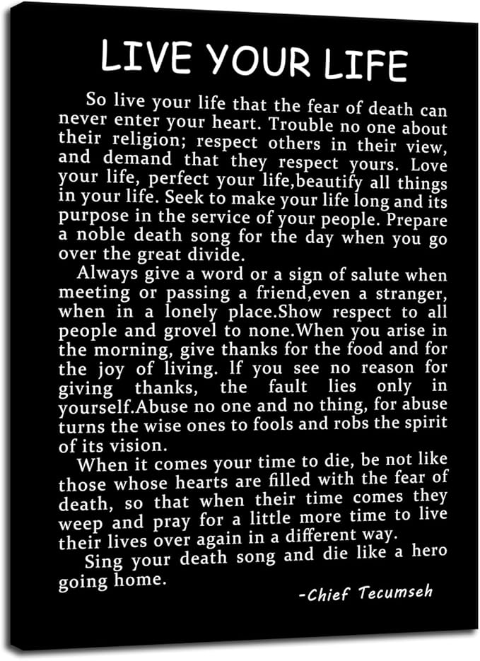 Live Your Life Chief Tecumseh Motivational Wall Art Printed Modern Artwork Inspirational Canvas Poster for Living Room Hallway Office Home Decor Stretched and Framed [18" W X 24" H] - Bloomnest